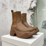 Advbridge Thick Sole Leather Elastic Rain Boots New High Heel Round Toe Chelsea Boots for Women