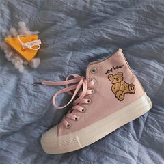 Advbridge Platform High Sports Canvas Sneakers Kawaii Bear Shoes Women's Korean Solid Color Vulcanize Flat Tennis Fashion Anime