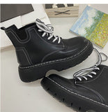 Advbridge Platform Ankle Boots For Women 2023 INS Brand Leather Motorcycle Boots Women's Winter Shoes Booties Ladies Chunky Lace Up New