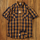 Advbridge New Vintage Plaid Short-sleeved Shirt Men's Mix and Match Pocket Color Patchwork Check Casual Half-sleeved Casual Shirts