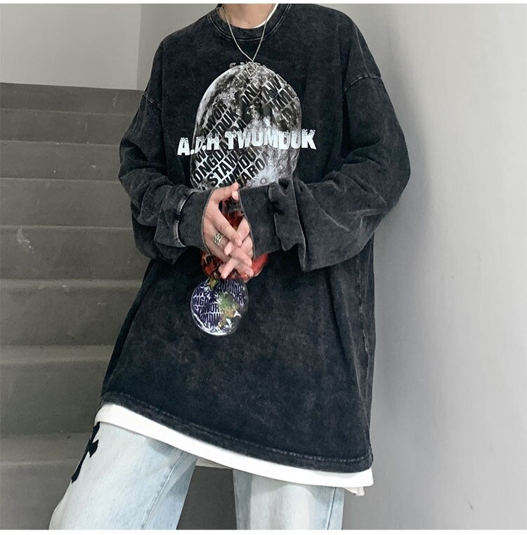 Advbridge Loose Fit Long Sleeve T Shirts for Men Fall Fashion Trends Pullover Tops Teenage Harajuku Style Streetwear Oversized Casual Tees