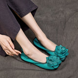 Advbridge Genuine Leather Retro Big Flower Loafers Shoes For Women Slip On Flats Shoes Soft Sole Luxury Casual Low Heels Ladies