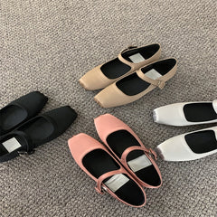 Advbridge 2023 NEW Classic Silk Ballet Shoes Buckle Strap Ballet Shoes Women Square Toe Simple Women Flats Elegant Valentine Shoes