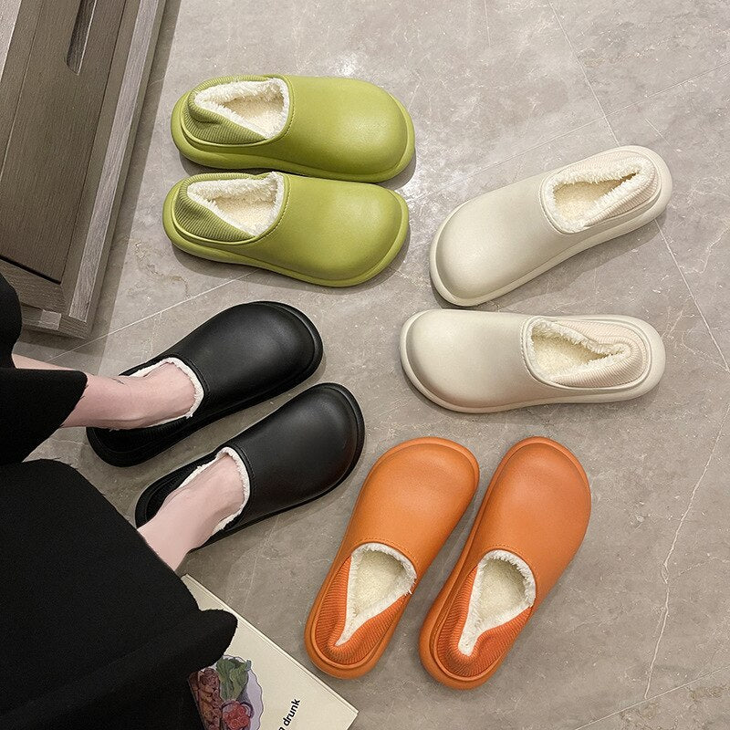 Advbridge Winter EVA Home Cotton Slippers Men Women Indoor Non-slip Bathroom Shoes Female Outdoor Platform Waterproof Platform Slippers