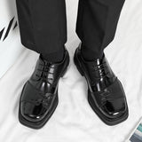 Advbridge Men Genuine Leather Derby Shoes Vintage Square Toe Male Platform Dress Shoes Black Business Footwear Wedding Shoes