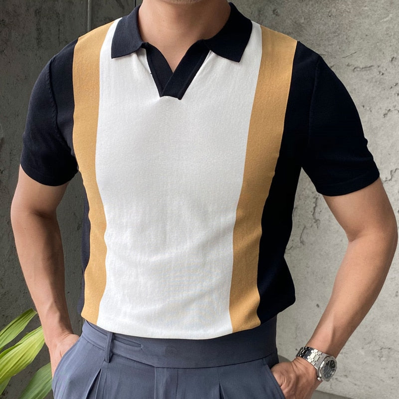 Advbridge Summer New Short-sleeved Men's Korean Casual Ice Silk Breathable Lapel T-shirt Business Slim Knit POLO Shirt