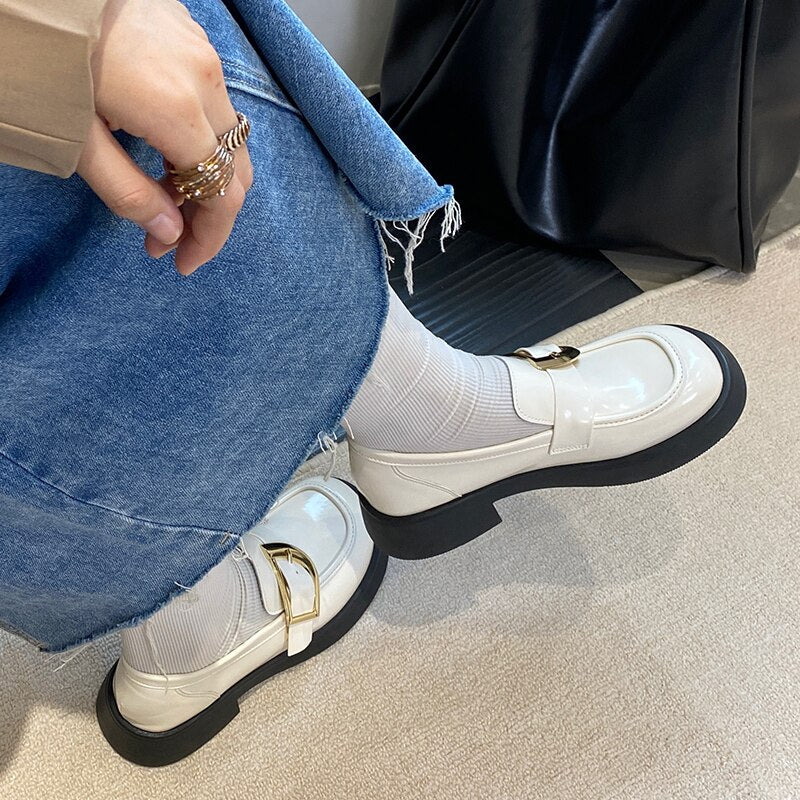 Advbridge Fashion Women Mary Janes Low Heels Ladies Casual Outside Metal Shallow Rubber Round Toe Female Shoes Lolita  Luxury Loafers