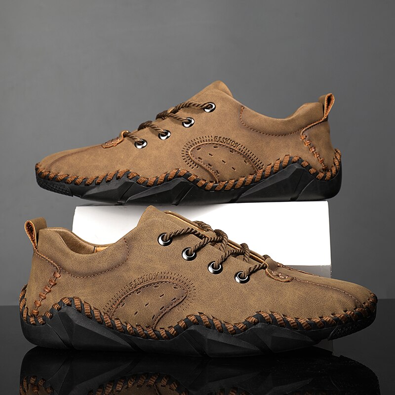 Advbridge Fashion Vintage Handmade Leather Men Shoes New Outdoor Casual Loafers Lace-up Moccasin Tooling Shoes Driving Flat Big Size 38-48
