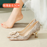 Advbridge Bridal Wedding Shoes Niche Premium Silver High-heeled Shoes Female Thin Heel Bridesmaid Pearl Wedding Dress Cat Heel Shoes