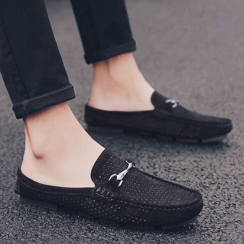 Advbridge Summer Men Slippers High Quality Leather Loafers 2022 New Outdoor Non-slip Mens Casual shoes Classic Slip On Half shoes For Men