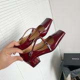 Advbridge 2023 new spring women pumps natural leather 22-24.5cm length cowhide+sheepskin square toe Cross buckle Mary Jane shoes