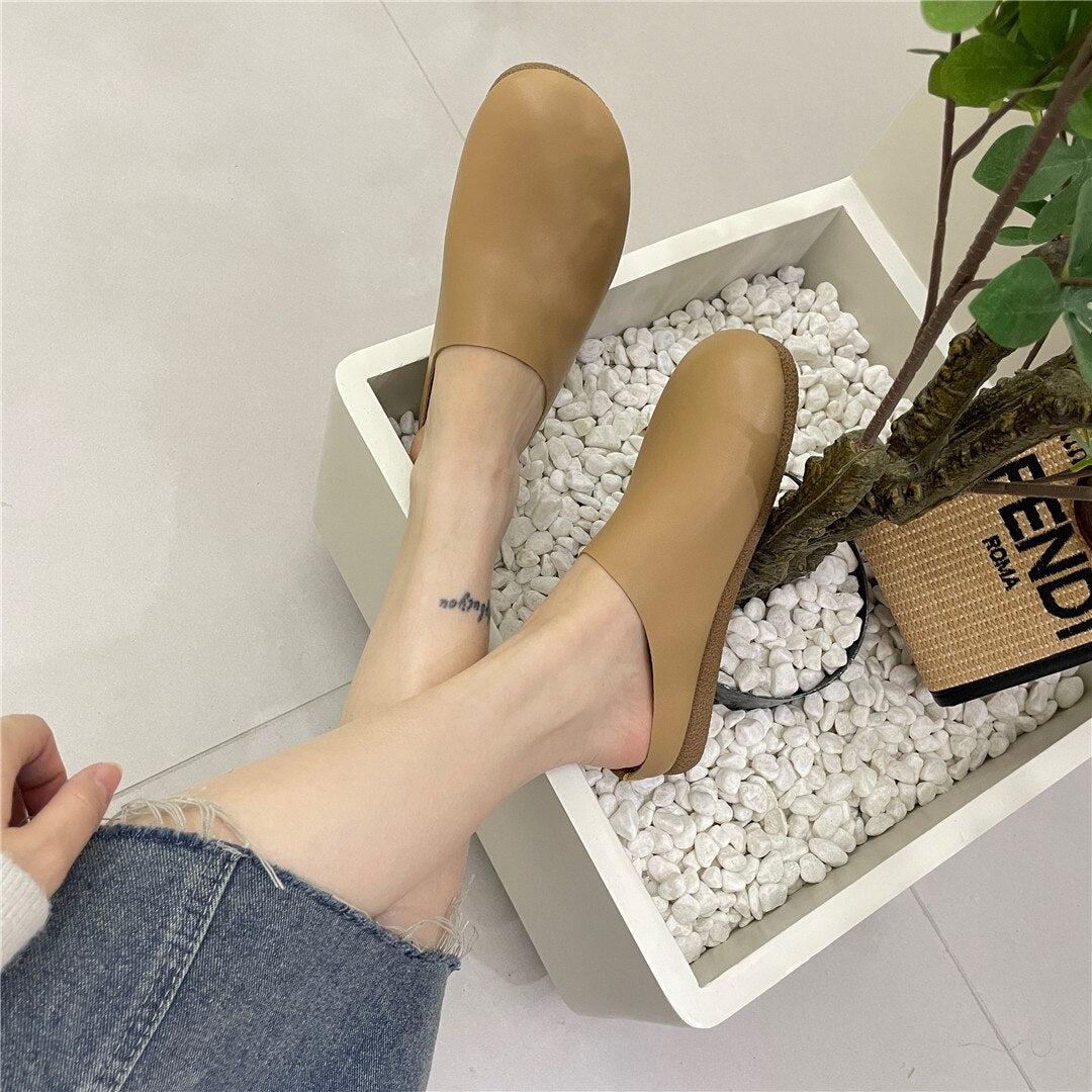 Advbridge Low Shoes Hoof Heels Rubber PU Basic Rome Fabric Low Shoes PU Rome Fabric Hoof Heels Basic