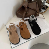 Advbridge Low Sandals Woman Leather Velvet Shoes Low-heeled Suede Rubber PU Fretwork Flock Basic Velvet Shoes Low Sandals Woman Leather Su