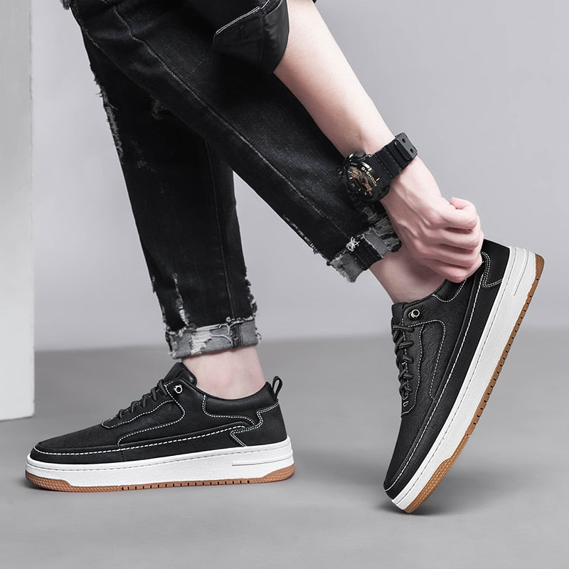 Advbridge High Quality Mens Casual Shoes Genuine Leather All-match Men Shoes Light Comfy Sneakers Men Vulcanized Shoes Lace-Up Skateboard