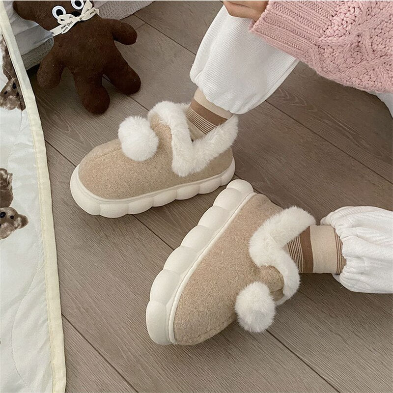 Advbridge Brand Plush Ankle Boots Women 2023 Winter Chunky Pink Platform Indoor Cotton Shoes Woman Suede Keep Warm Women Snow Boots Brown