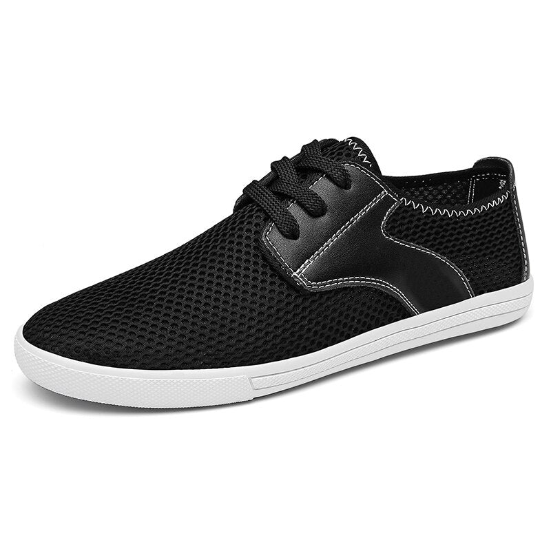 Advbridge Fashion Mens Casual Shoes Breathable Mesh Sneakers Comfortable Walking Footwear Hollow Out Male Lace-Up Shoes Soft-Soled Flats