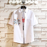 Advbridge Summer Men Casual Shirt Letter Printed Turn Down Collar Short Sleeve Button Camisas  Streetwear Leisure Men Clothing