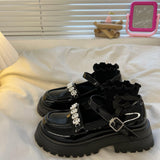 Advbridge Kawaii White British Jk School Girls Loli Shoes Lady Summer New Pearl Fairy Style Thick Platform Mary Jane Mid Heel 4.5cm