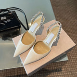 Advbridge Spring and Summer French High Heels Women's Stiletto Pointed Toe Nude Back Empty Single Shoes Rhinestone Toe Sandals