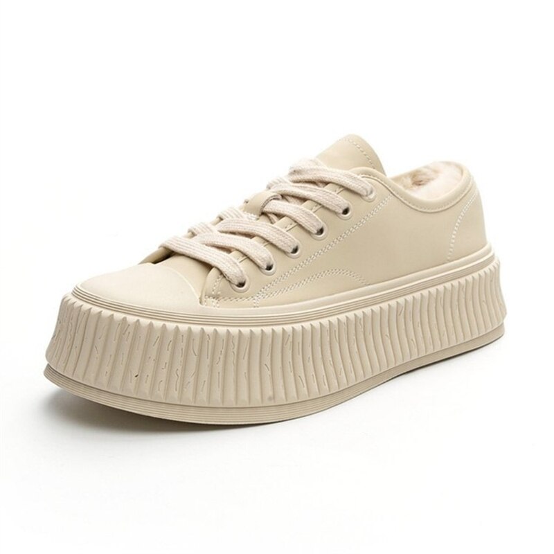 Advbridge Winter Fashion Women Split Leather Sneakers Warm Plush Cotton Shoes Female Platform Casual Shoes Ladies Trainers