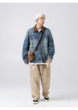 Advbridge Winter Men's Solid Casual Loose Pockets Old Washed Denim Jacket Retro Corduroy Splicing Design Coat Jacket