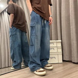 Advbridge Blue Baggy Jeans Men Fashion Retro Pocket Cargo Jeans Men Streetwear Hip-hop Loose Straight Denim Pants Mens Trousers S-3XL