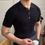 Advbridge High Quality Blue Jacquard Lapel Short Sleeved Polo Shirt Summer Business Simple Lapel Slim Polo British Comfortable T-shirt Men