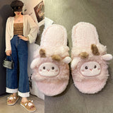 Advbridge Slippers Casual Room Shoes Fur Flip Flops Winter Footwear Low Slides Flock Luxury Massage Rubber Plush Flat Hoof Heels Basic PU