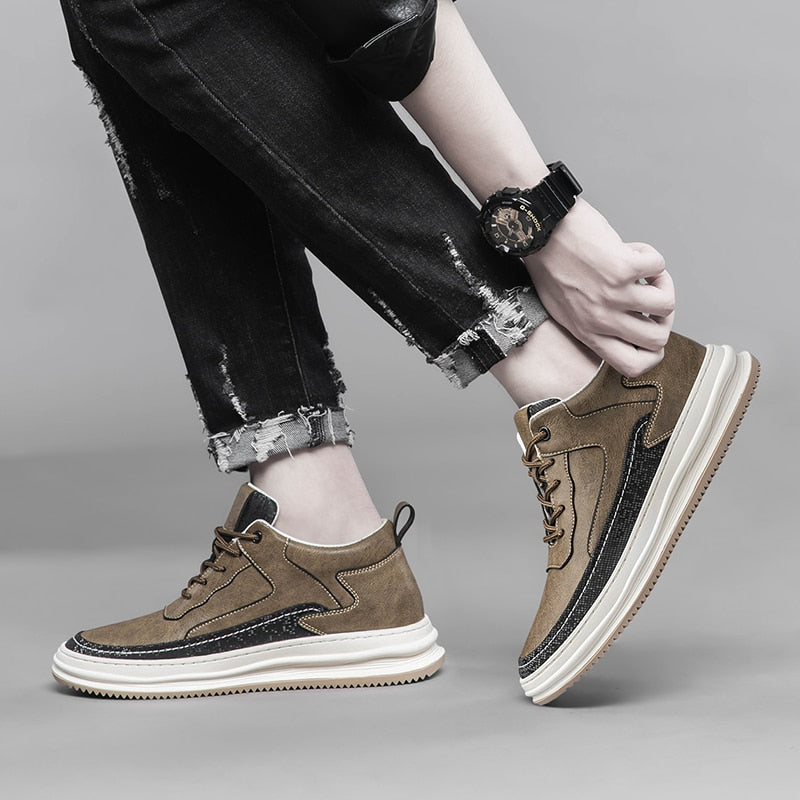 Advbridge All-match Leather Mens Casual Shoes Comfy Men Sneakers Color Matching Man Skateboard Shoes Comfortable Platform Male Footwear