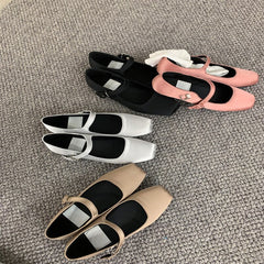 Advbridge 2023 NEW Classic Silk Ballet Shoes Buckle Strap Ballet Shoes Women Square Toe Simple Women Flats Elegant Valentine Shoes