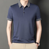 Advbridge Summer New Men's Short Sleeve Polo Shirt Lapel Casual Fashion Tees Shirts Solid Patchwork Pullover Casual Oversize Clothing