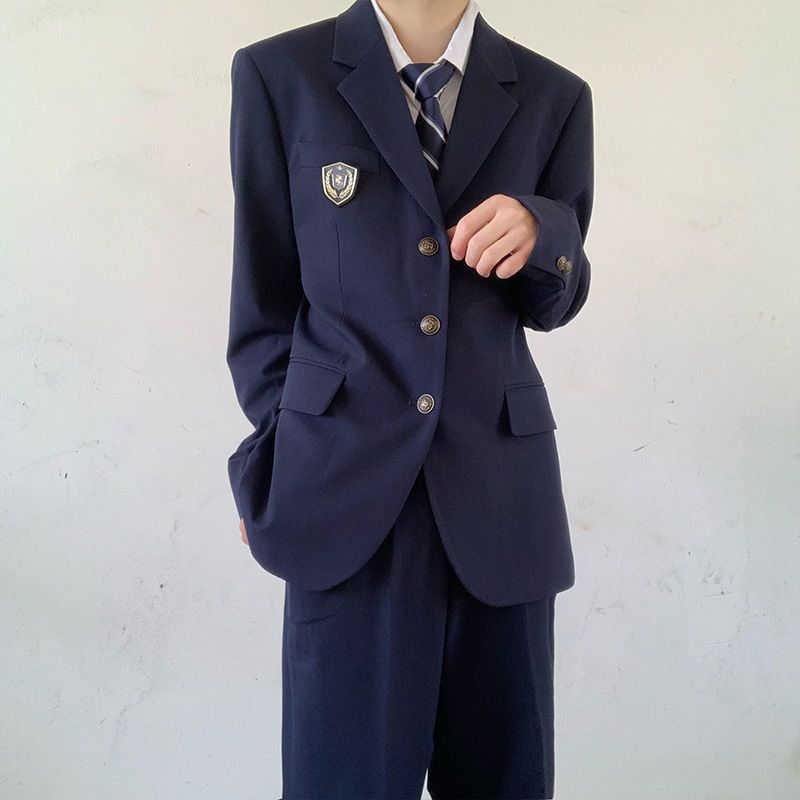 Advbridge Japanese Autumn Winter Navy Blue Suit Jacket Trousers Suit Men's Causal Loose High Street Jackets Men Tops Male Clothes