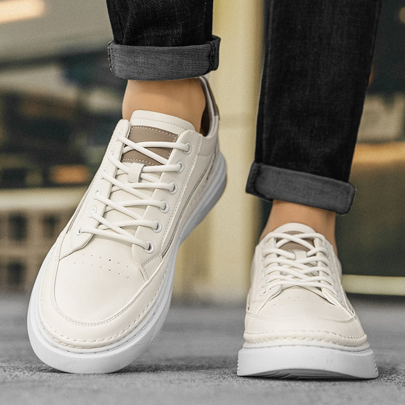 Advbridge Fashion Mens Casual Shoes Simple Leather Men Sneakers Youth Teenage Vulcanize Shoes Comfortable Male Skateboard Footwear Lace-Up