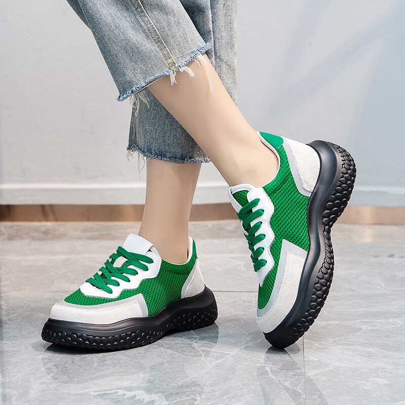 Advbridge New Women Chunky Shoes Fashion Mesh Vulcanized Shoes Green Lace-Up Women Sneakers Summer Outdoor Sport Shoes Tenis Feminino