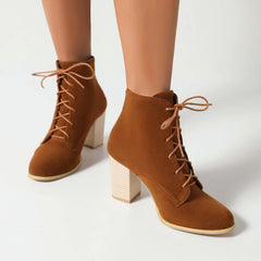 Advbridge Shoes Boots Women New Zipper Round Toe Luxury Designer High Heel Fashion Autumn Rock Ladies Rubber Rome Flock Ankle Lace-U