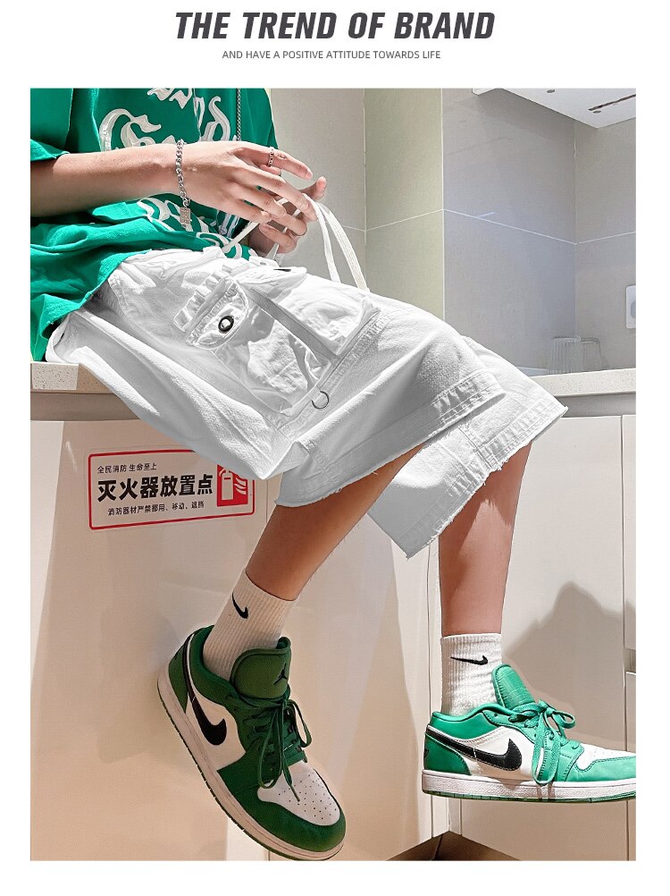 Advbridge Summer New Hot Sale Shorts Men Zipper Fly Solid Cargo Pants Japanese Multi-pockets Hip Hop Shorts Straight Tube Overalls