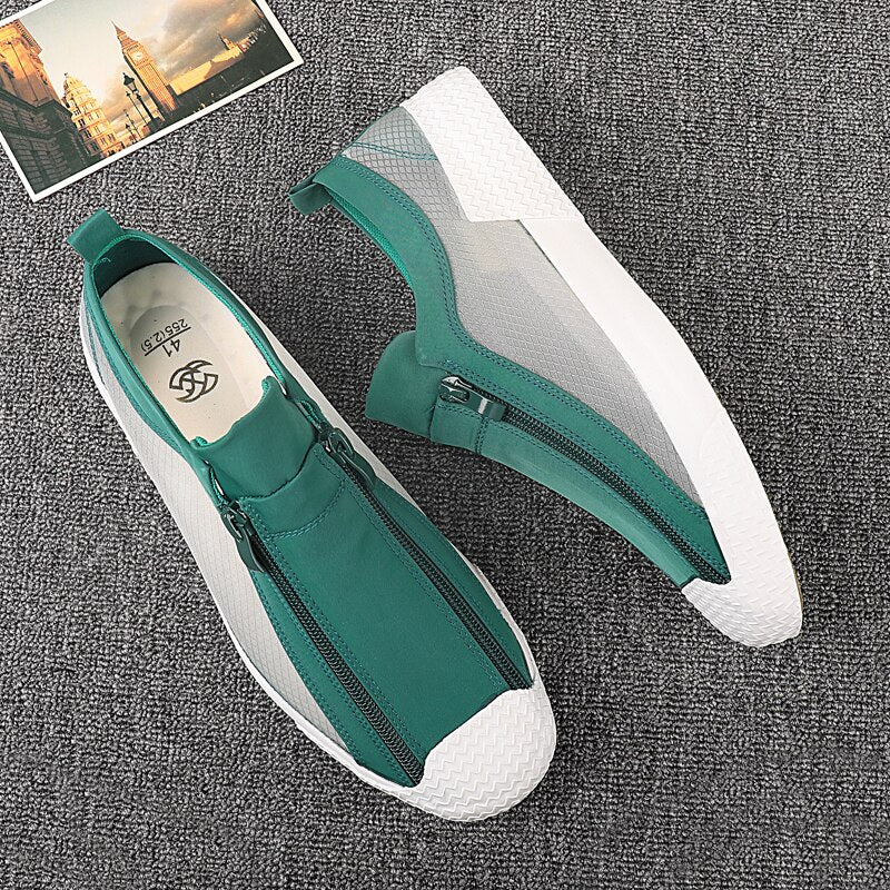 Advbridge Summer Mens Vulcanize Shoes Fashion Canvas Sneakers Side Zipper Men Casual Shoes Light Breathable Outdoor Driving flat Loafers