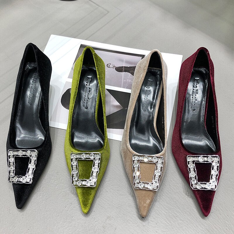 Advbridge New Female Shoes Women Pumps Sandals Pointed Toe Casual Outside Shallow Autumn Ladies Luxury Rhinestones Thin High Heels