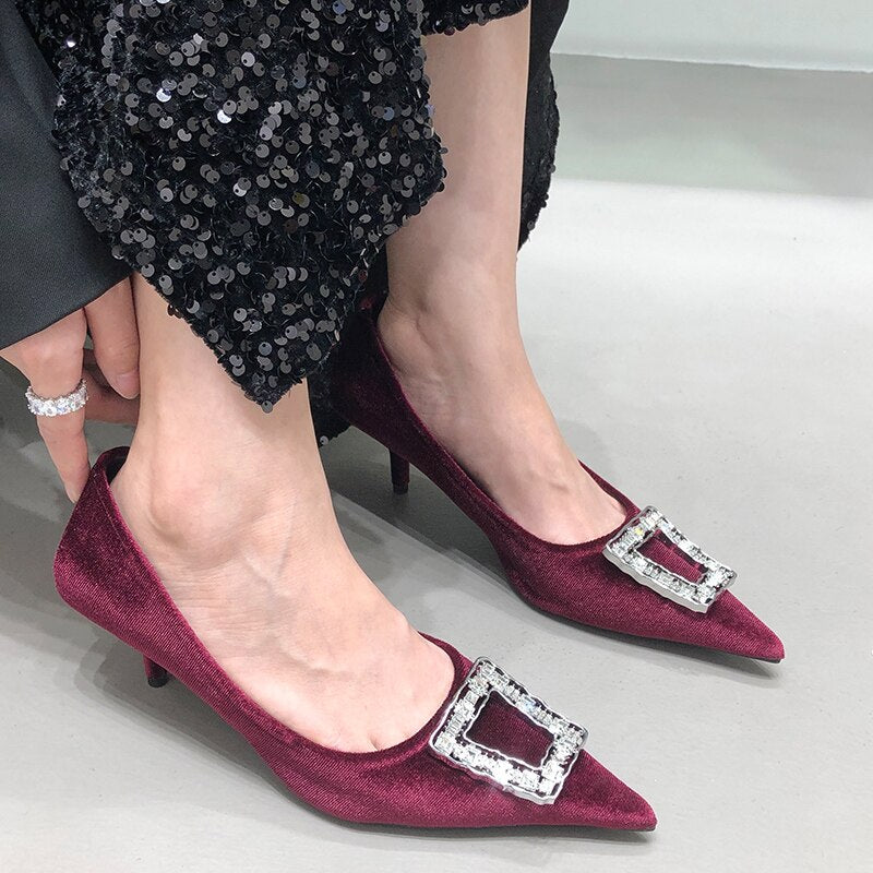 Advbridge New Female Shoes Women Pumps Sandals Pointed Toe Casual Outside Shallow Autumn Ladies Luxury Rhinestones Thin High Heels