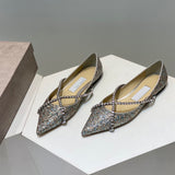 Advbridge Pointed toe fashion shoes women's summer new sequins rhinestone French cross strap casual flat shoes