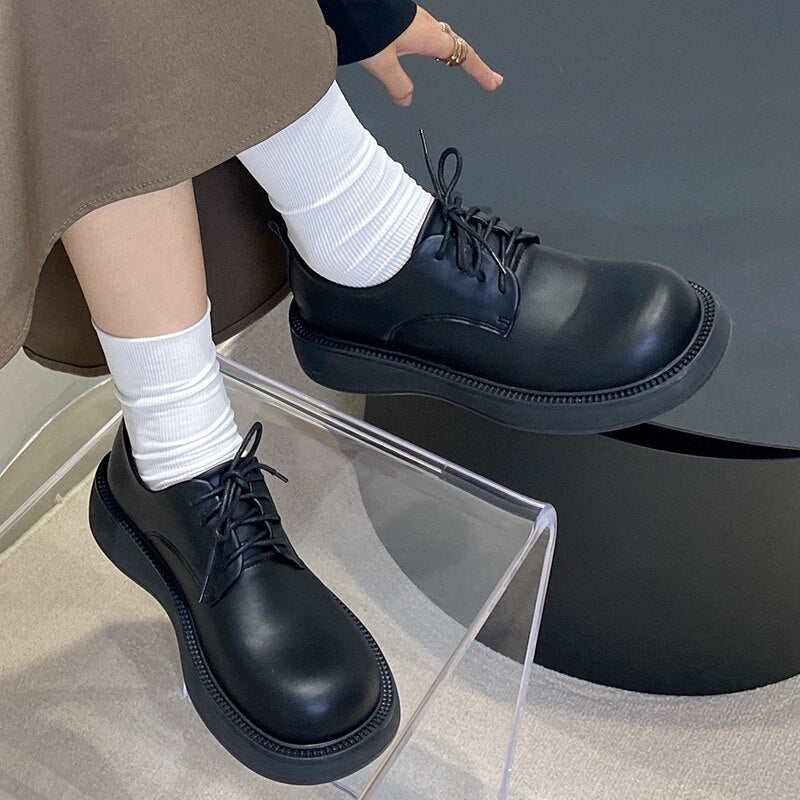 Advbridge Fashion Female Shoes Casual Outside Round Toe Flats Student Uniform Lolita Platform Rubber Ladies Loafers  Women Mary Janes