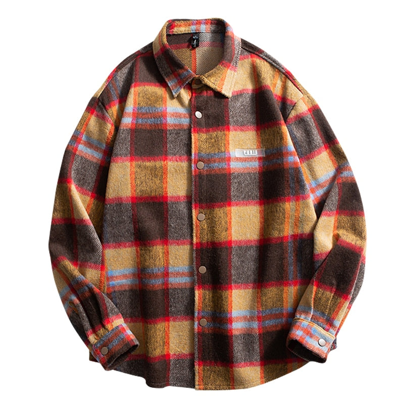 Advbridge New Men Casual Plaid Flannel Shirt Spring Autumn Long Sleeve Shirt Men Clothing Harajuku Black Shirt Korean Style Streetwear 3XL
