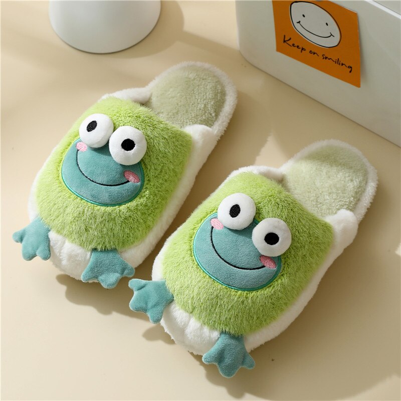 Advbridge Winter New Frog Cotton Slippers Women Household Warmth Autumn and Winter Lovers Cute Cartoon Indoor Personality Plush Slippers