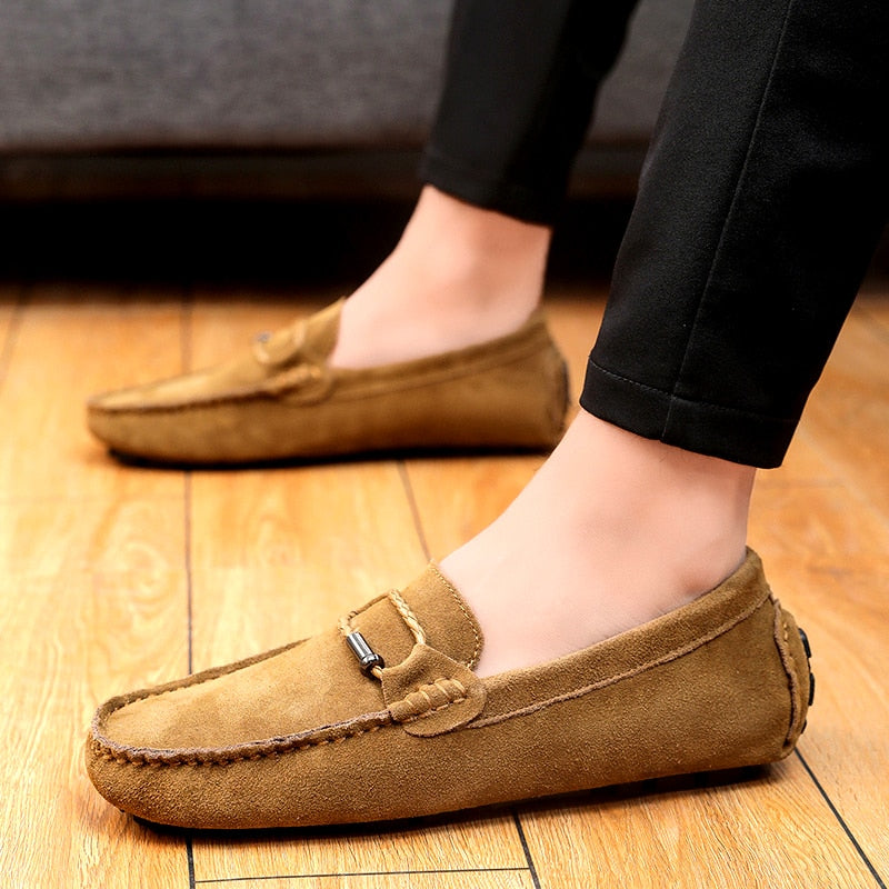 Advbridge Summer Men Loafers Sude Leather Casual Shoes Fashion Slip on Driving Shoes Breathable Moccasins Big Size 38-49 Leisure Walk