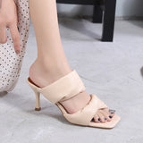 Advbridge Stiletto Open Toe Strap Slippers Solid Fashion Square Toe Sandals