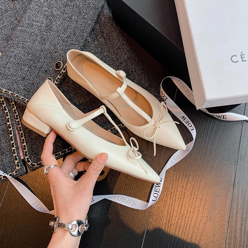 Advbridge 2023 new spring women pumps natural leather 22-24.5cm length cowhide+pigskin butterfly-knot buckle Mary Jane shoes thick heels