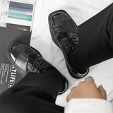 Advbridge Men Genuine Leather Derby Shoes Vintage Square Toe Male Platform Dress Shoes Black Business Footwear Wedding Shoes