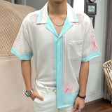 Advbridge Summer Contrast Stitching Print Shirt Short Sleeve Casual Men Shirt Streetwear Camisa Fashion Masculina Shirt Moda Hombre 2023