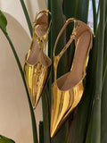 Advbridge Women's Strange Style Heel Slippers Pointed Toe Gold Pumps Casual Breathable Low Heel Sandals Summer Runway Lady Shoes Sexy
