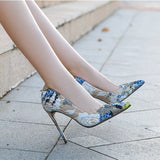 Advbridge Plus Size 40 - 46 Pumps For Women Shoes Pointed-toe Embroider Womans Catwalk High Heels Thin Heel Sexy Female Club Heeled Shoes